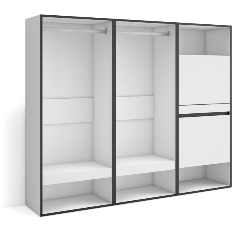 Skraut Home – Armoire ouverte 180x145x35 cm – Rangement pratique pour vêtements et chaussures – Style moderne blanc – Mélamine haute qualité