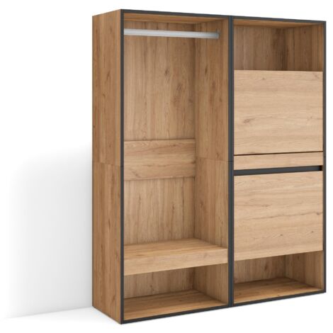 Skraut Home – Armoire vestiaire ouverte 120x145x35 cm – Meuble à chaussures en mélamine – Style moderne chêne – Optimisation espace rangement