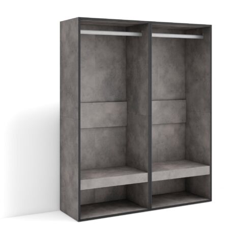 Skraut Home – Armoire vestiaire ouverte 120x145x35 cm – Rangement moderne ciment – Étagères et barre suspendue – Optimise l'espace chambre