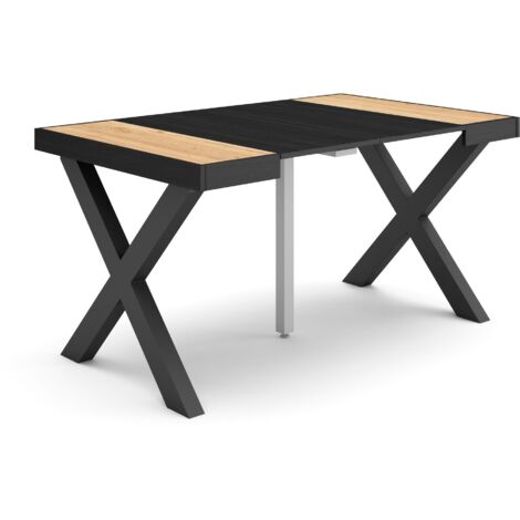 Skraut Home - Ausziehbarertisch, Multifunktionaler ausziehbarer, 140, Für 6 Gäste, Massivholz Beine, Moderner Stil, Eiche Schwarz