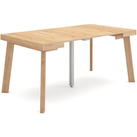 Skraut Home - Ausziehbarertisch, Multifunktionaler ausziehbarer, 160, Für 8 Gäste, Hölzerne Beine, Moderner Stil, Eiche