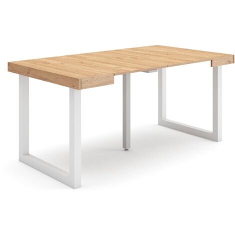 Skraut Home - Ausziehbarertisch, Multifunktionaler ausziehbarer, 160, Für 8 Gäste, Massivholz Beine, Moderner Stil, Eiche