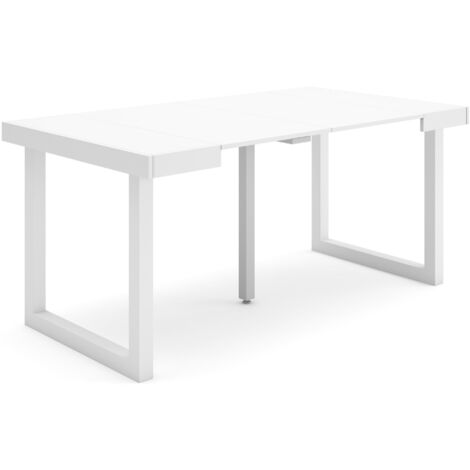 Skraut Home - Ausziehbarertisch, Multifunktionaler ausziehbarer, 160, Für 8 Gäste, Massivholz Beine, Moderner Stil, Weiß