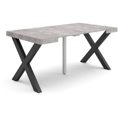 Skraut Home - Ausziehbarertisch, Multifunktionaler ausziehbarer, 160, Für 8 Gäste, Massivholz Beine, Moderner Stil, Zementgrau