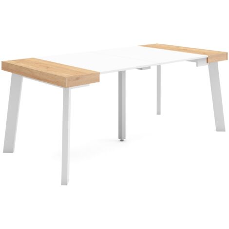 Skraut Home - Ausziehbarertisch, Multifunktionaler ausziehbarer, 180, Für 8 Gäste, Hölzerne Beine, Moderner Stil, Eiche und weiß