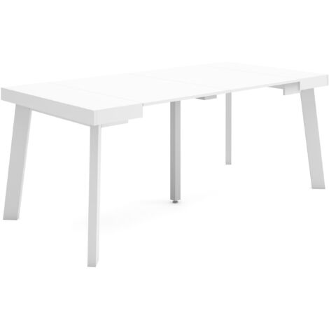 Skraut Home - Ausziehbarertisch, Multifunktionaler ausziehbarer, 180, Für 8 Gäste, Hölzerne Beine, Moderner Stil, Weiß