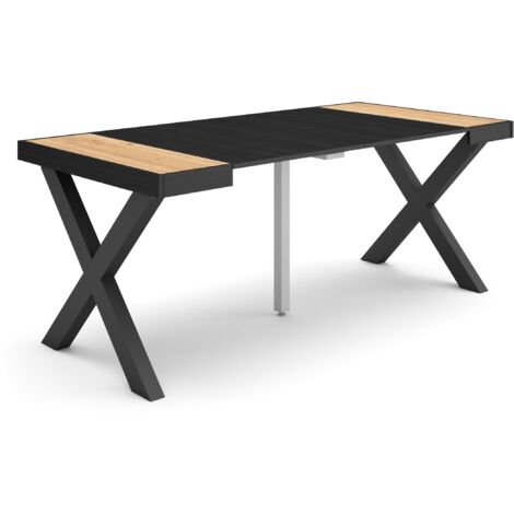 Skraut Home - Ausziehbarertisch, Multifunktionaler ausziehbarer, 180, Für 8 Gäste, Massivholz Beine, Moderner Stil, Eiche Schwarz