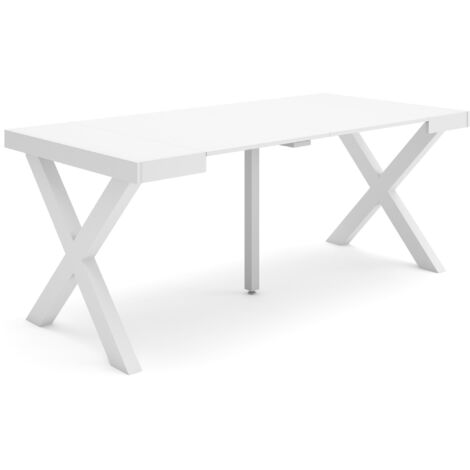 Skraut Home - Ausziehbarertisch, Multifunktionaler ausziehbarer, 180, Für 8 Gäste, Massivholz Beine, Moderner Stil, Weiß