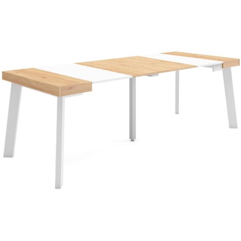Skraut Home - Ausziehbarertisch, Multifunktionaler ausziehbarer, 220, Für 10 Gäste, Hölzerne Beine, Moderner Stil, Eiche und weiß