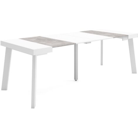 Skraut Home - Ausziehbarertisch, Multifunktionaler ausziehbarer, 220, Für 10 Gäste, Hölzerne Beine, Moderner Stil, Mattweiß und Zementgrau