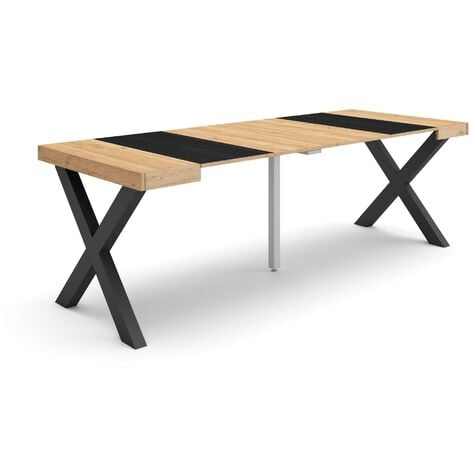 Skraut Home - Ausziehbarertisch, Multifunktionaler ausziehbarer, 220, Für 10 Gäste, Massivholz Beine, Moderner Stil, Eiche Schwarz