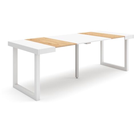 Skraut Home - Ausziehbarertisch, Multifunktionaler ausziehbarer, 220, Für 10 Gäste, Massivholz Beine, Moderner Stil, Eiche und weiß