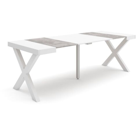 Skraut Home - Ausziehbarertisch, Multifunktionaler ausziehbarer, 220, Für 10 Gäste, Massivholz Beine, Moderner Stil, Mattweiß und Zementgrau
