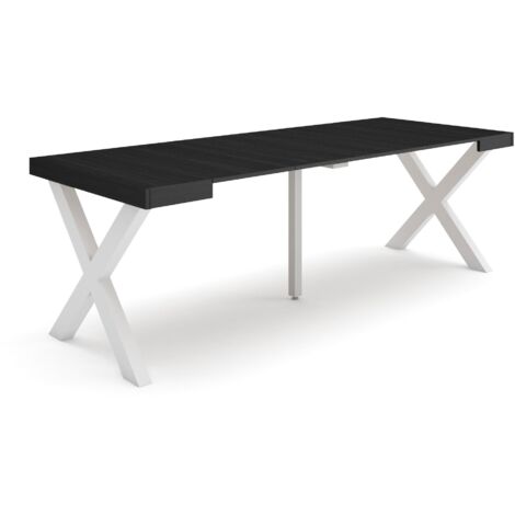 Skraut Home - Ausziehbarertisch, Multifunktionaler ausziehbarer, 220, Für 10 Gäste, Massivholz Beine, Moderner Stil, Schwarz