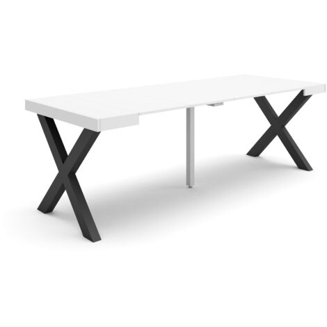 Skraut Home - Ausziehbarertisch, Multifunktionaler ausziehbarer, 220, Für 10 Gäste, Massivholz Beine, Moderner Stil, Weiß