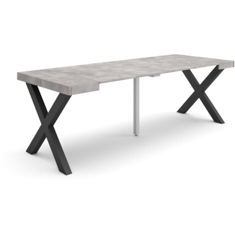 Skraut Home - Ausziehbarertisch, Multifunktionaler ausziehbarer, 220, Für 10 Gäste, Massivholz Beine, Moderner Stil, Zementgrau