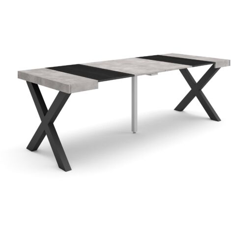Skraut Home - Ausziehbarertisch, Multifunktionaler ausziehbarer, 220, Für 10 Gäste, Massivholz Beine, Moderner Stil, Zementgrau