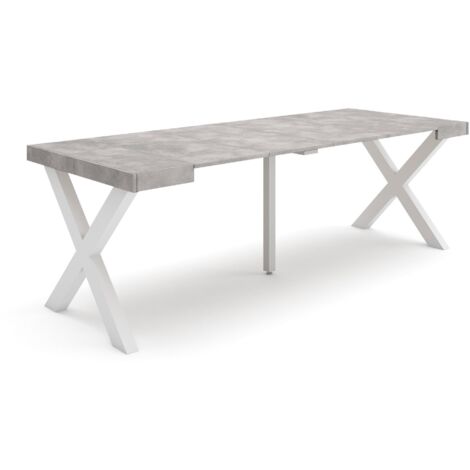 Skraut Home - Ausziehbarertisch, Multifunktionaler ausziehbarer, 220, Für 10 Gäste, Massivholz Beine, Moderner Stil, Zementgrau