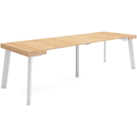 Skraut Home - Ausziehbarertisch, Multifunktionaler ausziehbarer, 260, Für 12 Gäste, Hölzerne Beine, Moderner Stil, Eiche