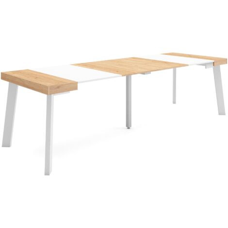 Skraut Home - Ausziehbarertisch, Multifunktionaler ausziehbarer, 260, Für 12 Gäste, Hölzerne Beine, Moderner Stil, Eiche und weiß