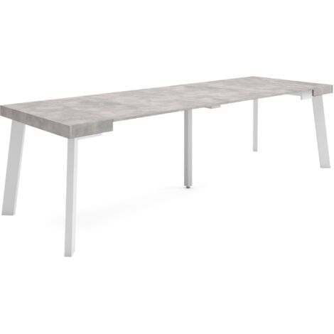 Skraut Home - Ausziehbarertisch, Multifunktionaler ausziehbarer, 260, Für 12 Gäste, Hölzerne Beine, Moderner Stil, Zementgrau