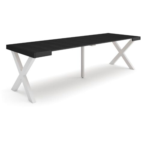 Skraut Home - Ausziehbarertisch, Multifunktionaler ausziehbarer, 260, Für 12 Gäste, Massivholz Beine, Moderner Stil, Schwarz