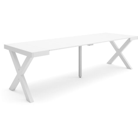 Skraut Home - Ausziehbarertisch, Multifunktionaler ausziehbarer, 260, Für 12 Gäste, Massivholz Beine, Moderner Stil, Weiß