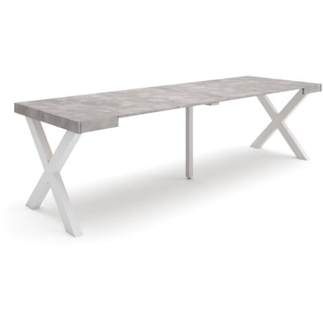 Skraut Home - Ausziehbarertisch, Multifunktionaler ausziehbarer, 260, Für 12 Gäste, Massivholz Beine, Moderner Stil, Zementgrau