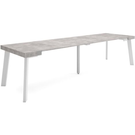 Skraut Home - Ausziehbarertisch, Multifunktionaler ausziehbarer, 300, Für 14 Gäste, Hölzerne Beine, Moderner Stil, Zementgrau