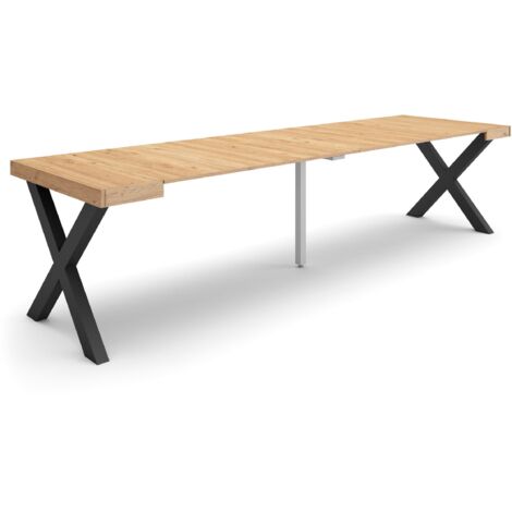 Skraut Home - Ausziehbarertisch, Multifunktionaler ausziehbarer, 300, Für 14 Gäste, Massivholz Beine, Moderner Stil, Eiche