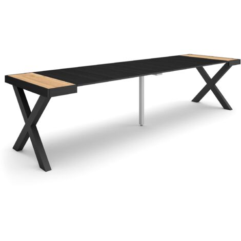 Skraut Home - Ausziehbarertisch, Multifunktionaler ausziehbarer, 300, Für 14 Gäste, Massivholz Beine, Moderner Stil, Eiche Schwarz
