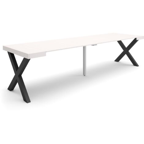Skraut Home - Ausziehbarertisch, Multifunktionaler ausziehbarer, 300, Für 14 Gäste, Massivholz Beine, Moderner Stil, Weiß