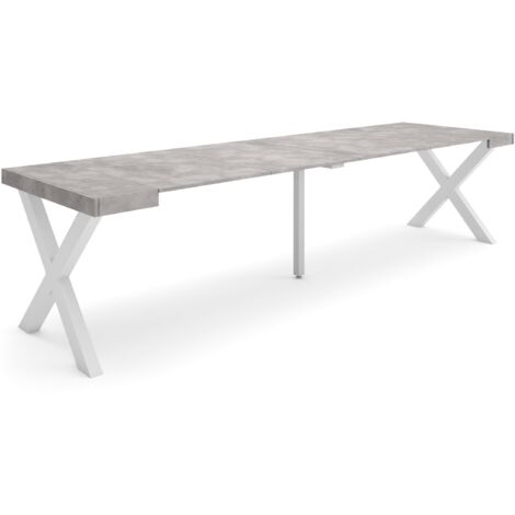 Skraut Home - Ausziehbarertisch, Multifunktionaler ausziehbarer, 300, Für 14 Gäste, Massivholz Beine, Moderner Stil, Zementgrau