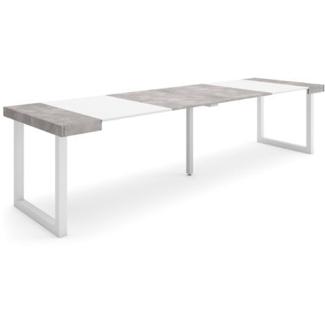 Skraut Home - Ausziehbarertisch, Multifunktionaler ausziehbarer, 300, Für 14 Gäste, Massivholz Beine, Moderner Stil, Zementgrau