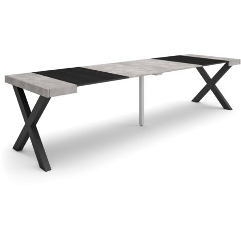 Skraut Home - Ausziehbarertisch, Multifunktionaler ausziehbarer, 300, Für 14 Gäste, Massivholz Beine, Moderner Stil, Zementgrau