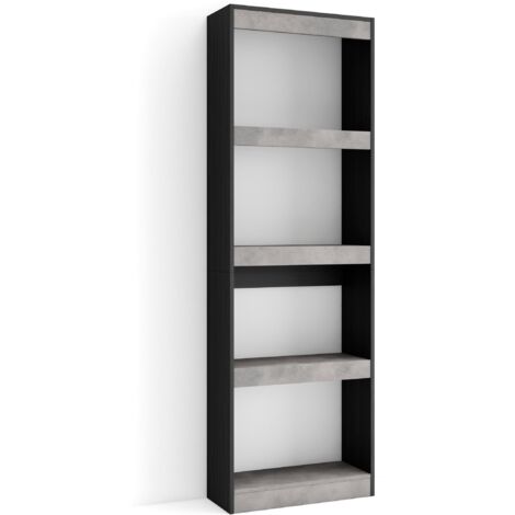 Skraut Home - Bücherregal Bibliothek, Bookshelf, Bookcase, 60x186x25cm, Wohnzimmer, Esszimmer, Büro, Aufbewahrungsregal, Moderner Stil, Zementgrau