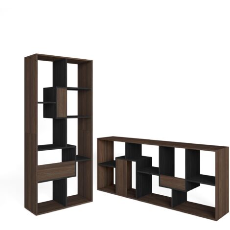 Skraut Home - Bücherregal Bibliothek, Bookshelf, Bookcase, 67x31x162cm, Aufbewahrungsregal, Dunkler Eiche und Schwarz