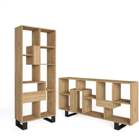 Skraut Home - Bücherregal Bibliothek, Bookshelf, Bookcase, 67x31x174cm, Industriedesign, Eiche