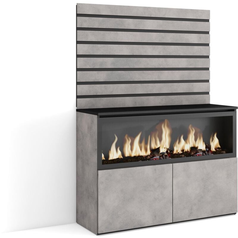 Buffet, Bahut, Meuble de Rangement, 107x145x35 cm, Chambre à coucher, pièce, Cheminée électrique xxl, Style moderne, Gris Ciment - Skraut Home