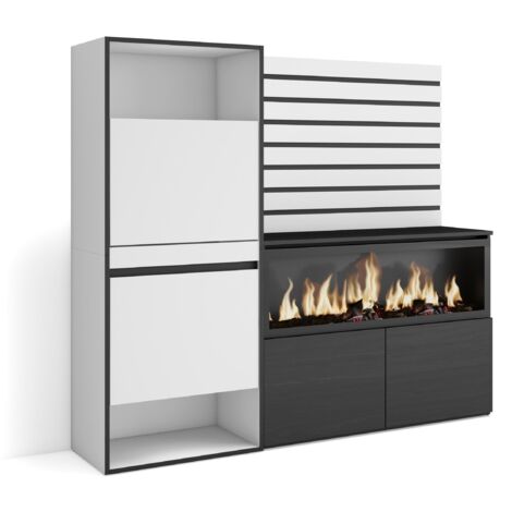 Skraut Home - Buffet, Bahut, Meuble de Rangement, 167x145x35 cm, Chambre à coucher, pièce, Cheminée électrique XXL, Meuble à Chaussures, Style moderne, Blanc