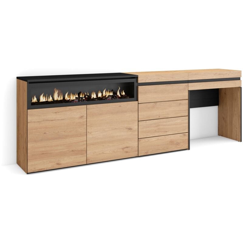 Skraut Home - Buffet, Bahut, Meuble de Rangement, 227x75x35 cm, Chambre à coucher, pièce, Cheminée électrique, Commode, Buffet, Coiffeuse, Style