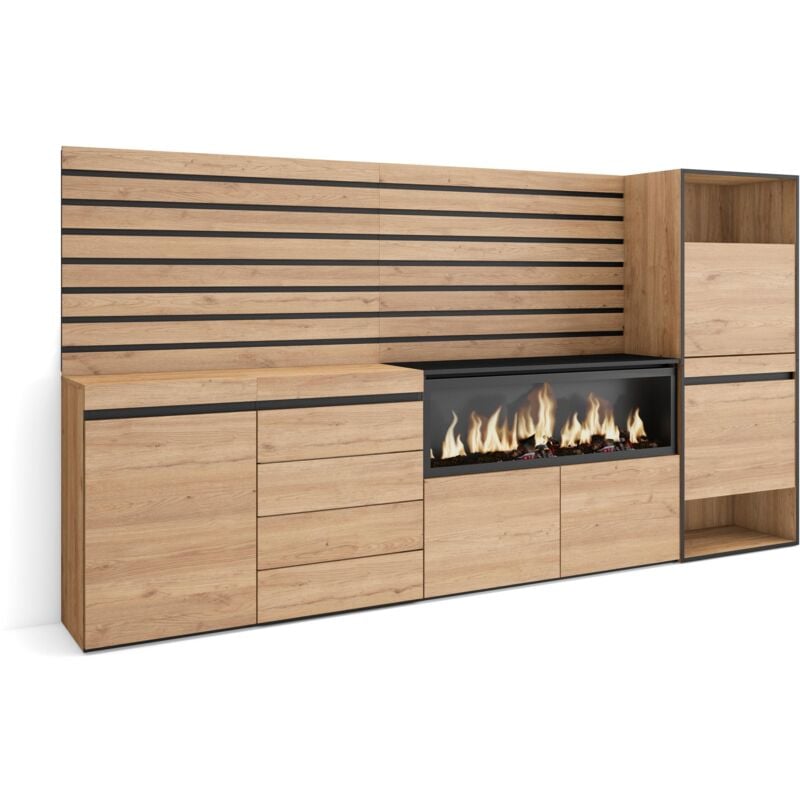 Buffet, Bahut, Meuble de Rangement, 274x145x35 cm, Chambre à coucher, pièce, Cheminée électrique xxl, Commode, Buffet, Meuble à Chaussures, Style