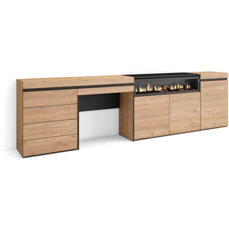 Skraut Home - Buffet, Bahut, Meuble de Rangement, 277x75x35 cm, Chambre à coucher, pièce, Cheminée électrique, Commode, Buffet, Coiffeuse, Style