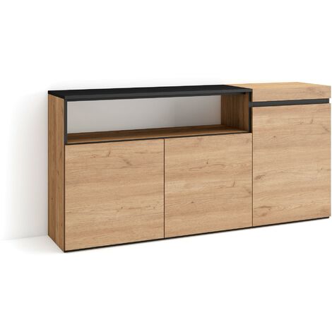 Skraut Home – Buffet moderne 150x75x35cm – 3 portes – Rangement chêne et noir – Compatible avec accessoires de décoration