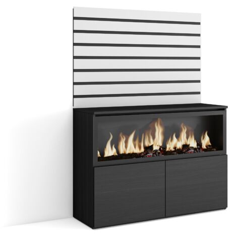Skraut Home – Buffet moderne avec cheminée électrique XXL – Dimensions 107x145x35 cm – Meuble de rangement blanc pour chambre à coucher
