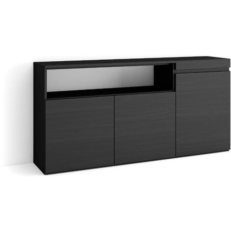 Skraut Home – Buffet moderne noir 150x75x35cm – 3 portes – Meuble de rangement pour salon et cuisine – Capacité optimisée pour chaussures