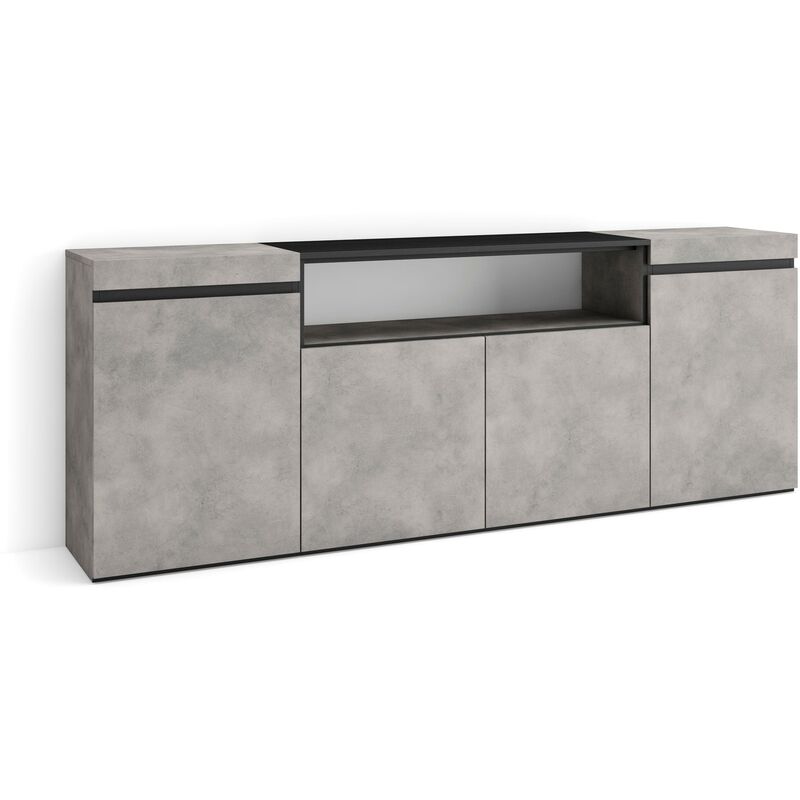 Buffet salon et cuisine, Meuble de Rangement, Commode, 200x75x35cm, 4 Portes, Meuble chaussure, Style moderne, Gris Ciment - Skraut Home