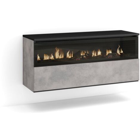 Skraut Home  Caminetto elettrico LED  Effetto Fiamma Realistico  102x45x35cm  1 apertura, 1 porta  Camino elettrico  Sospeso, da appendere  Stile moderno  Cemento