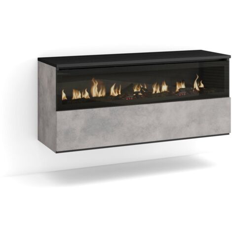 Skraut Home - Caminetto elettrico LED, Effetto Fiamma Realistico, 102x45x35cm, 1 apertura, 1 porta, Camino elettrico, Sospeso, da appendere, Stile moderno, Grigio Cemento