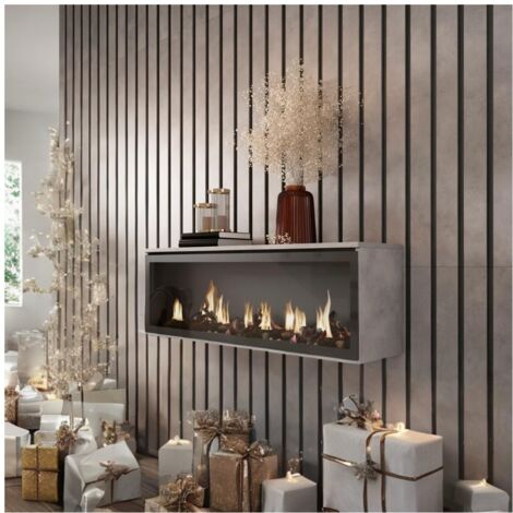 Skraut Home  Caminetto elettrico LED  Effetto Fiamma Realistico  107x38x25cm  Soggiorno - Sala da pranzo  Camino elettrico  Stile moderno  Cemento